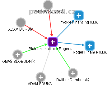 Platební instituce Roger a.s. - obrázek vizuálního zobrazení vztahů obchodního rejstříku