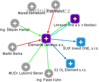 Elements Develop a.s. - obrázek vizuálního zobrazení vztahů obchodního rejstříku
