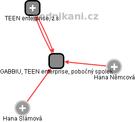 GABBIU, TEEN enterprise, pobočný spolek - obrázek vizuálního zobrazení vztahů obchodního rejstříku