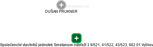 Společenství vlastníků jednotek Smetanovo nábřeží 3 9/521, 41/522, 43/523, 682 01 Vyškov - obrázek vizuálního zobrazení vztahů obchodního rejstříku
