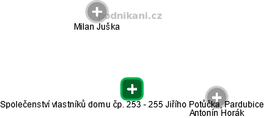 Společenství vlastníků domu čp. 253 - 255 Jiřího Potůčka, Pardubice - obrázek vizuálního zobrazení vztahů obchodního rejstříku