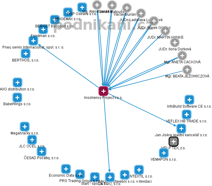 Insolvency Project v.o.s. - obrázek vizuálního zobrazení vztahů obchodního rejstříku
