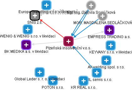 Plzeňská insolvenční v.o.s. - obrázek vizuálního zobrazení vztahů obchodního rejstříku