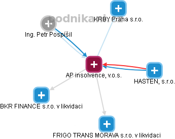 AP insolvence, v.o.s. - obrázek vizuálního zobrazení vztahů obchodního rejstříku