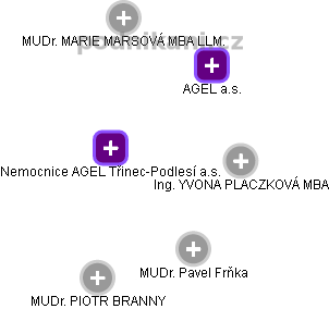 Nemocnice AGEL Třinec-Podlesí a.s. - obrázek vizuálního zobrazení vztahů obchodního rejstříku